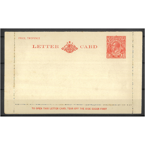 Australia 1928 KGV 1½d Red Letter Card Price Added BW LC62 Unused #PS-17