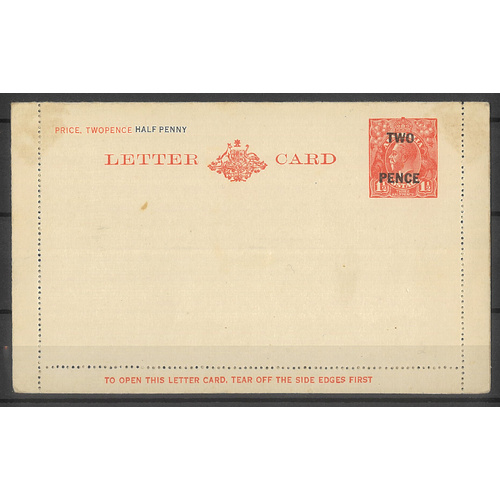 Australia 1930 KGV 2d on 1½d Red Letter Card BW LC63 Unused #PS-17