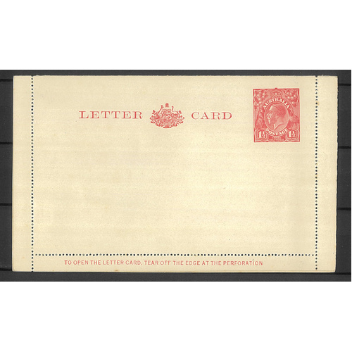 Australia 1927 KGV 1½d Red Letter Card Squared Corners BW LC61B Unused #PS-17