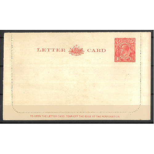 Australia 1927 KGV 1½d Red Letter Card Rounded Corners BW LC58 Unused #PS-18