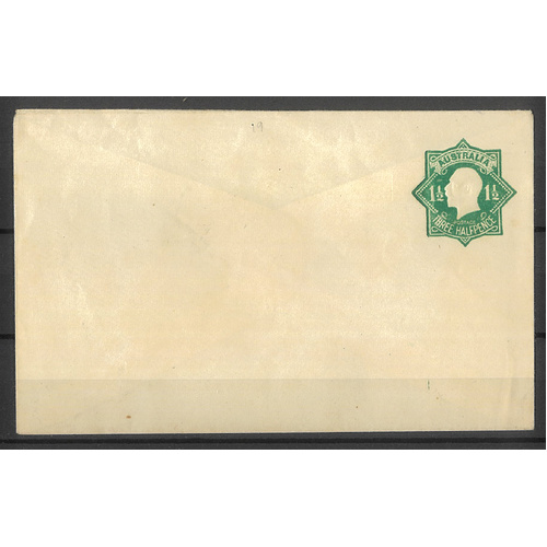 Australia 1923 PO Envelope KGV 1½d Green BW RE27(1) Unused #PS-19