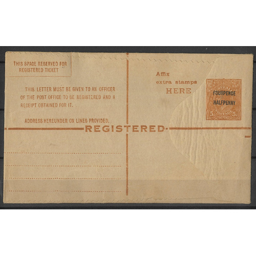 Australia c1923 KGV 4½d on 5d Chestnut Registered Envelope "Envelpe" Variety BW RE17d Unused #PS-19