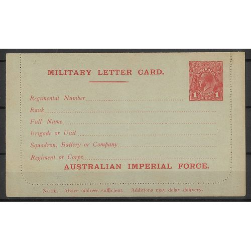 Australia 1916 KGV 1d Carmine Military Letter Card Imperial Force BW LCM1 Unused #PS-20