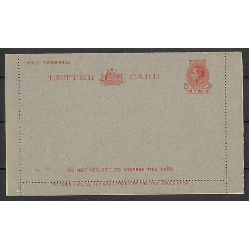 Australia c1944 KGVI 2½d Red Letter Card Inside Admonition BW LC71 Unused #PS-20