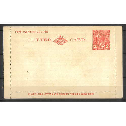 Australia c1930 KGV 2d Red Letter Card BW LC64 Hinge Marks on Back Unused #PS-21