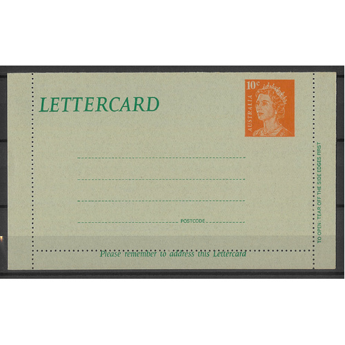 Australia 1975 QE 10c Orange Letter Card BW LC94 Unused #PS-22