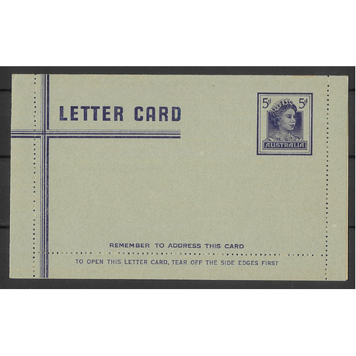 Australia c1959 QE 5d Dark Blue Letter Card BW LC84 Unused #PS-22