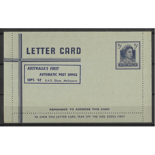 Australia 1962 QE 5d Dark Blue Letter Card Ovpt Automatic Post Office BW LC84c Unused #PS-23