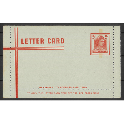 Australia 1965 QE 5d Red/Light Grey Letter Card BW LC86 Unused #PS-23