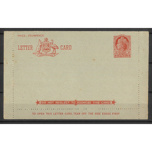 Australia 1953 QE 3½d Letter Card BW LC76 Unused #PS-24