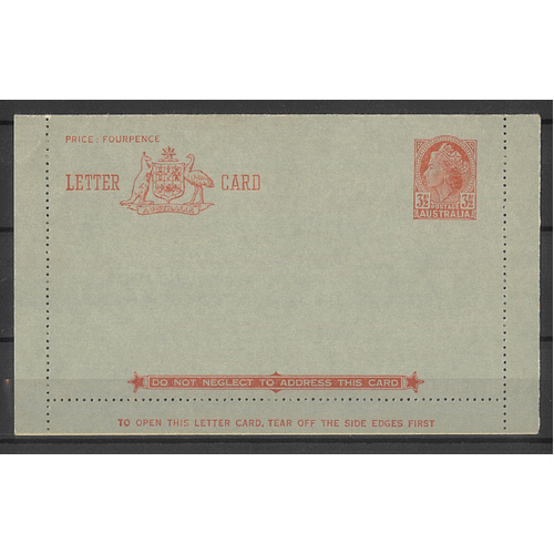 Australia c1953 QE 3½d Letter Card Die I BW LC78 Unused #PS-24