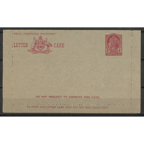 Australia c1957 QE 4d Claret Letter Card Inside Admonition in Claret BW LC81B Unused #PS-25