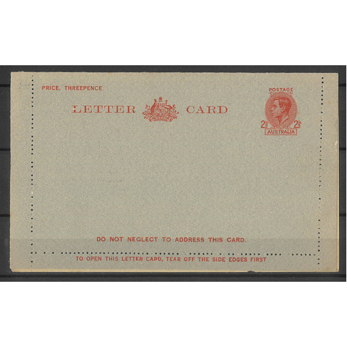 Australia c1944 KGVI 2½d Red Letter Card Admonition Removed BW LC70 Unused #PS-25