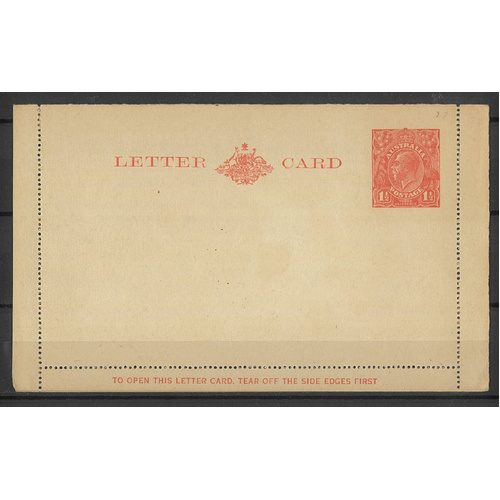 Australia c1927 KGV 1½d Red Letter Card p12½ Squared Corners BW LC59 Unused #PS-26