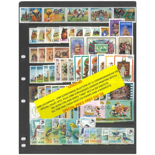 Lesotho 1980-82 Selection of 11 Commemorative Sets 78 Stamps & 4 Mini Sheets MUH #268