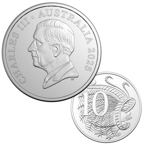 Australia 2025 10c UNC Coin with King Charles III Effigy Loose ex Mint Set