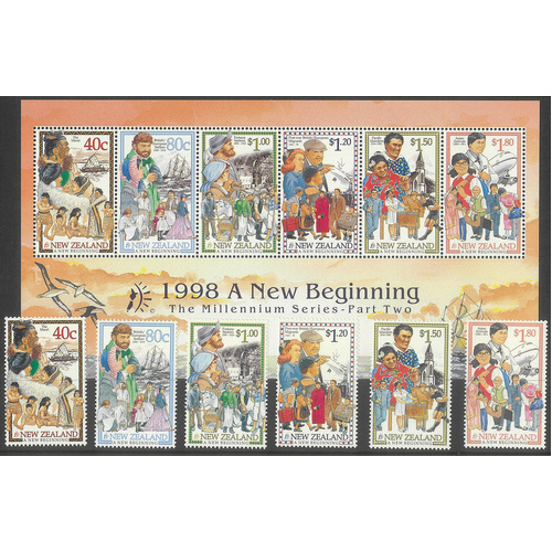 New Zealand 1998 A New Beginning Set/6 Stamps & Millennium Mini Sheet MUH 29-7