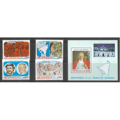 Nicaragua 1983 Papal Visit Set/4 Stamps & Mini Sheet Sc.1225/29 MUH 29-14*