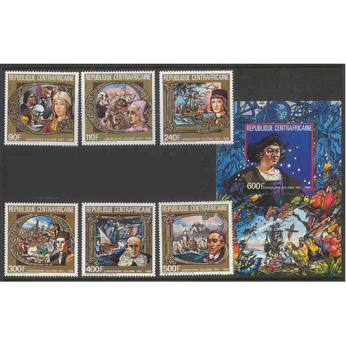 Central African Rep. 1986 Columbus Anniv Set/6 Stamps & Mini Sheet Sc.786/92 MUH 25-11