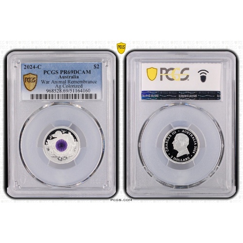 Australia 2024 War Animal Remembrance $2 Silver Proof Coin 'C' mmk PCGS PR69DCAM