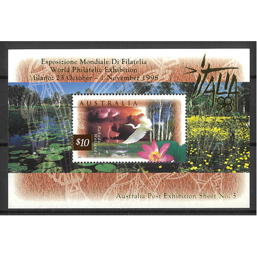 Australia 1997 $10 Kakadu SG1686 Ovpt for "Italia 98" Mini Sheet MUH 25-15