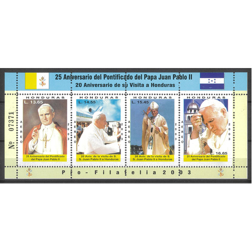Honduras 2003 Pope's Visit Anniversary Mini Sheet Scott C1142 MUH 25-17