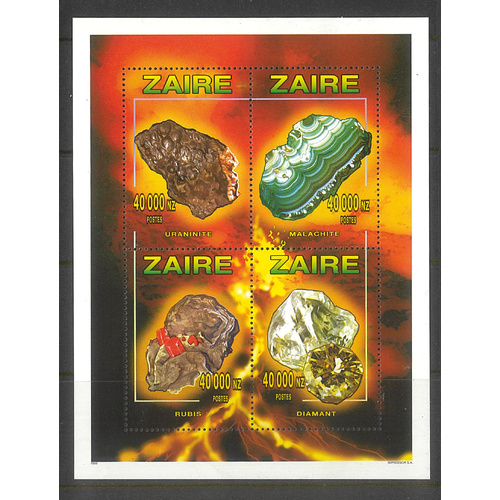 Zaire 1966 Minerals Sheetlet of 4 Stamps Scott 1450 Mint Unhinged 24-7