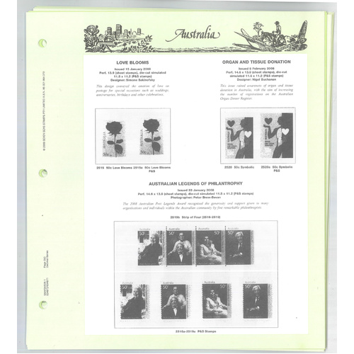 Seven Seas 2008 Australia Hingeless Supplement Leaves with Mounts 18 Pages