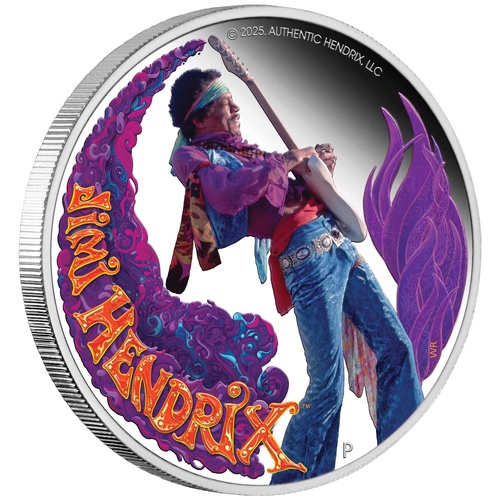 Jimi Hendrix™ 2025 Tuvalu $1 One Dollar 1oz Silver Proof Coloured Coin