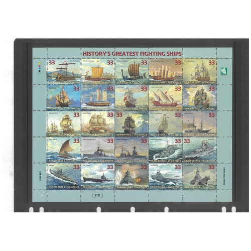 Marshall Is. 1998 History's Greatest Fighting Ships Sheetlet/25 Stamps Scott680 MUH 19-3