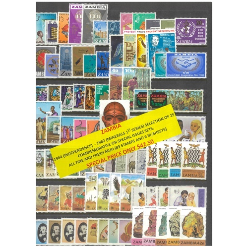 Zambia 1964-82 Selection of 25 Commemorative Sets 83 Stamps & 6 Mini Sheets MUH #253