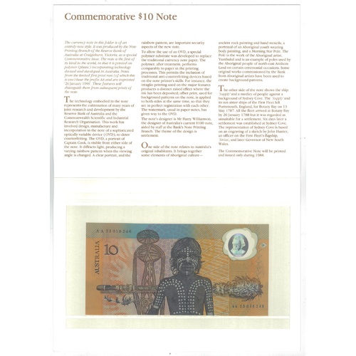 Australia 1988 Bicentennial Aboriginal $10 Polymer Banknote AA23 Last Prefix UNC