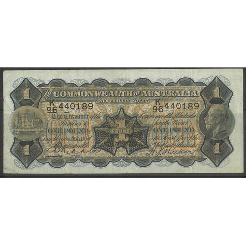 Commonwealth of Australia 1932 £1 Banknote Riddle/Sheehan (Thin Signature) R27b VF #P-33
