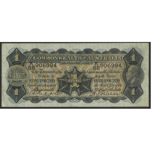Commonwealth of Australia 1932 £1 Banknote Riddle/Sheehan K/88 (Thin Sig) R27b VF #P-49