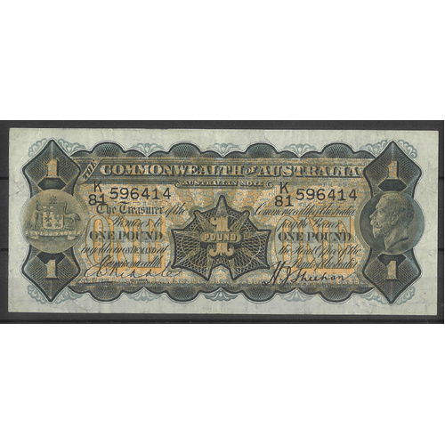 Commonwealth of Australia 1932 £1 Banknote Riddle/Sheehan (Thick Sig) R27a gVF #P-51