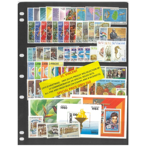 St Vincent 1979-92 Selection of 17 Commemorative Sets 74 Stamps & 8 Mini Sheets MUH #281