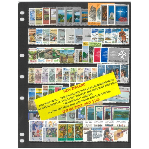 New Zealand 1983-86 Selection of Commemorative Sets 100 Stamps & 11 Mini Sheets MUH #471