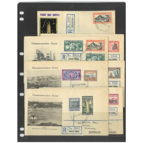 New Zealand 1940 Centennial Series 7 Registered First Day Covers 15-2-ew