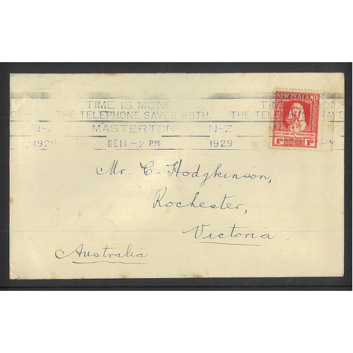New Zealand 1929 1d Anti TB Health Stamp on Cover to Australia Scarce 15-16