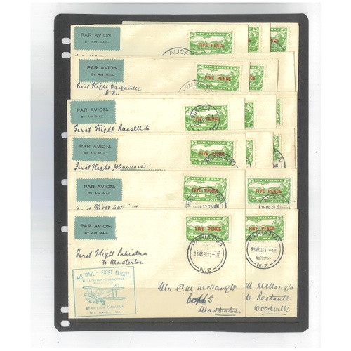 New Zealand 1932 Special Flights Covers of 16 All Franked 5d Surcharge Airmail Stamps 15-17