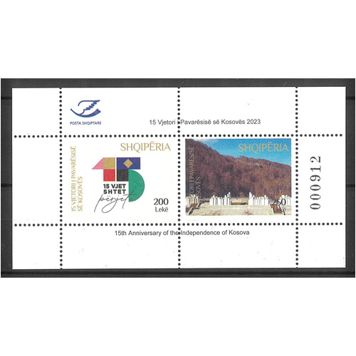 Albania 2023 Kosova Independence 15th Anniversary Mini Sheet MUH