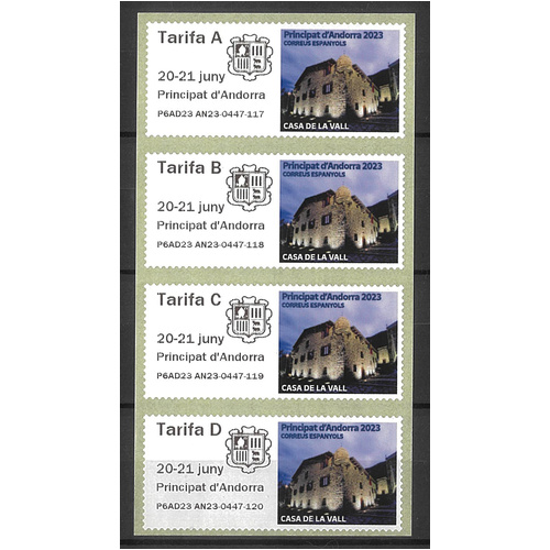 Spanish Andorra 2023 Casa De La Vall Set of 4 Frama Stamps with Overprint MUH