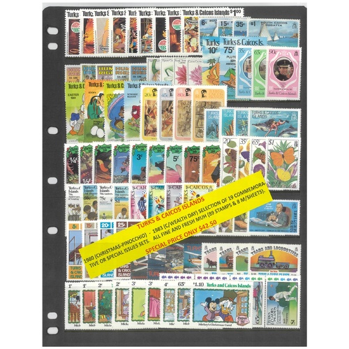Turks & Caicos Islands 1980-83 Selection of 19 Commemorative Sets 89 Stamps & 8 Mini Sheets MUH #435