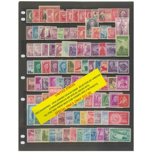 USA 1923-52 Selection of Various Commemorative Sets 106 Stamps & 2 Mini Sheets MUH #457