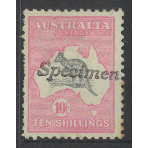 Australia Kangaroo Stamp 1st WMK 10/- Grey/Pink Specimen SG14s MUH #AUBK