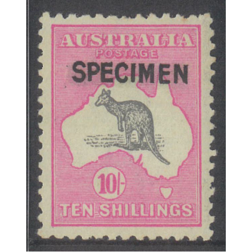 Australia Kangaroo Stamp 3rd WMK 10/- Grey & Pink ovp Specimen SG43s MUH #AUBK