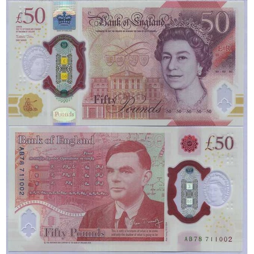 Great Britain 2020 £50 Polymer Banknote Sarah John Signature QEII Portrait First Prefix AA30 UNC