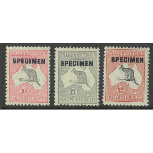Australia Kangaroo Stamp CofA WMK 10/- £1 £2 ovpt Specimen SG136s/8s MLH #AUBK