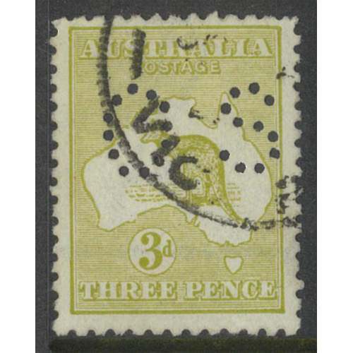 Australia Kangaroo Stamp 1st WMK 3d Olive Die II Perf Small OS SG O20e FU #AUBK