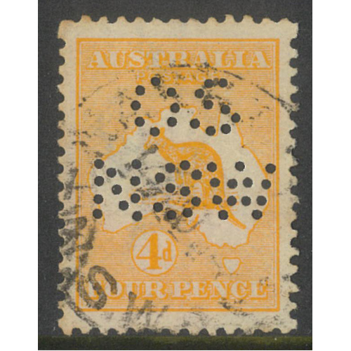 Australia Kangaroo Stamp 1st WMK 4d Orange SG6 Perf OS NSW CDS Cancel #AUBK